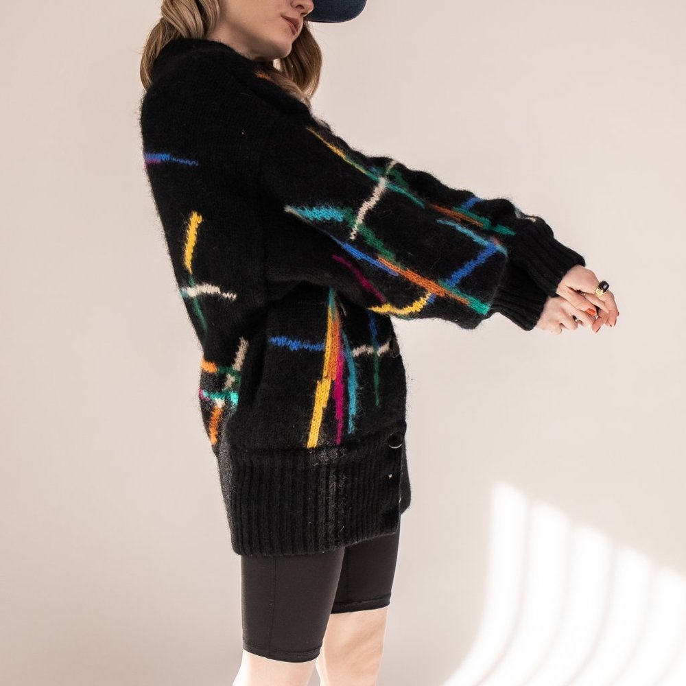 Vintage 80s mohair abstract stripe chunky cardigan - Picture 9 of 10